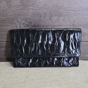 Jalda Black Crocodile Embossed Leather Clutch Handbag